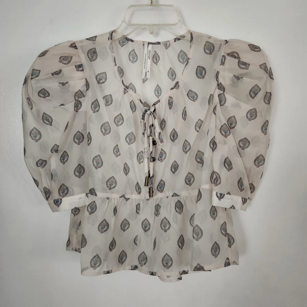 Anthropologie Puff Sleeve Henley Sheer Size XS